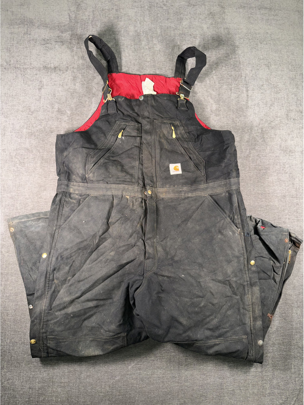 Carhartt Black Work Overalls with Red Lining, 44x28